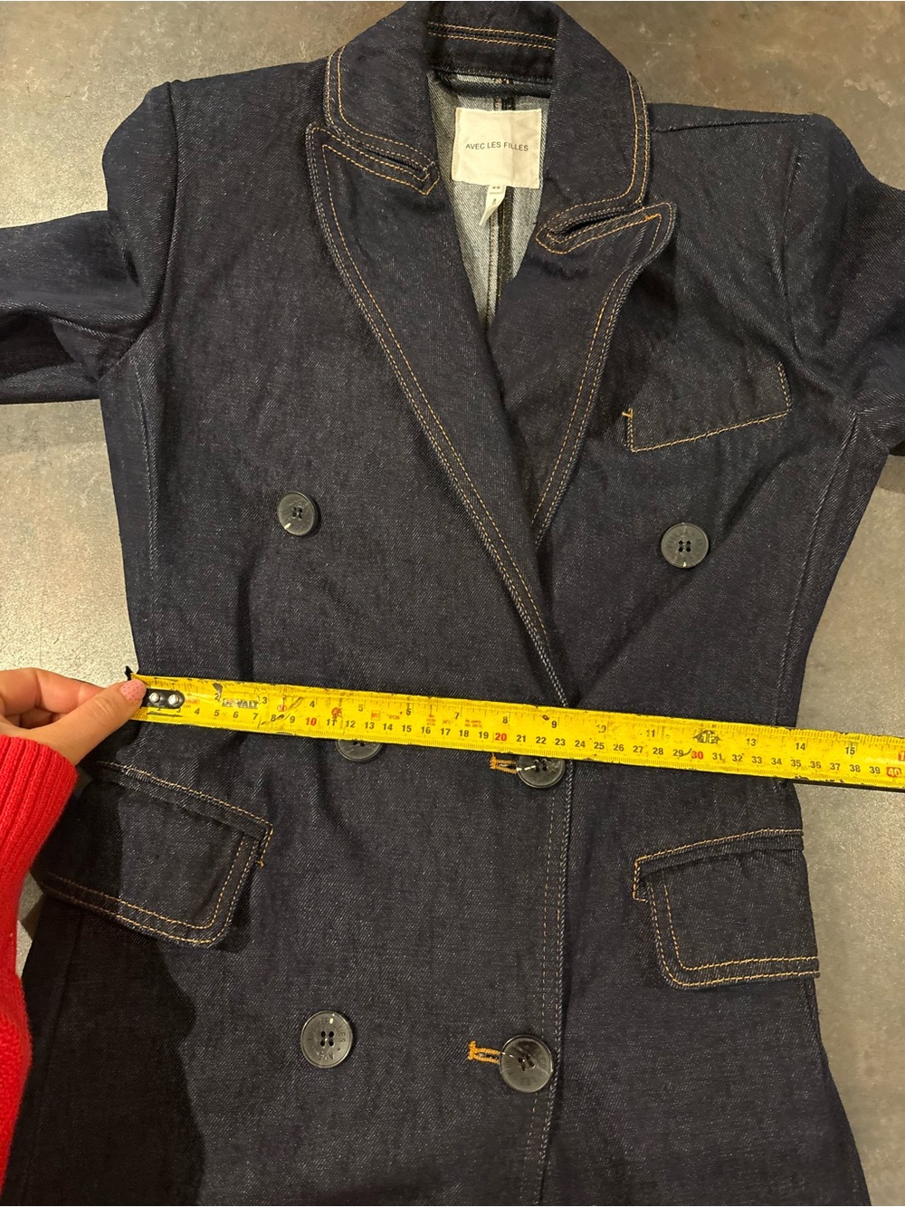 Avec Les Filles Dark Navy Long Denim Trench Coat with Button Front XS - Picture 2 of 11